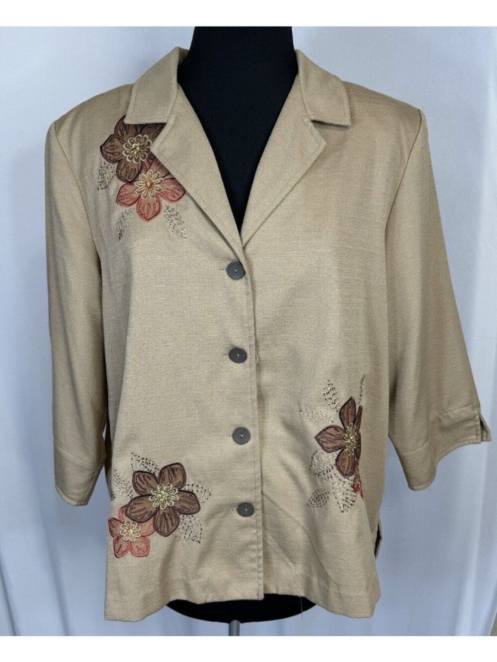 Alfred Dunner Embroidered Flowers Light Jacket 16P Brown Fall Leaves